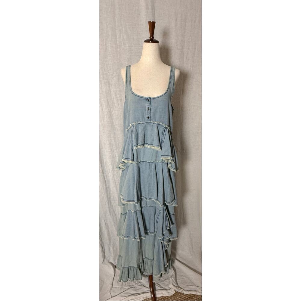 Anthropologie Pilcro Denim Tiered Ruffle Frayed Midi Dress Light Wash Blue
Med - Picture 2 of 8